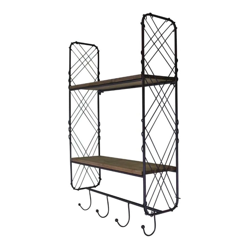 Industrial Style Wall Shelving Unit With Coat Hooks - Price Crash Furniture
