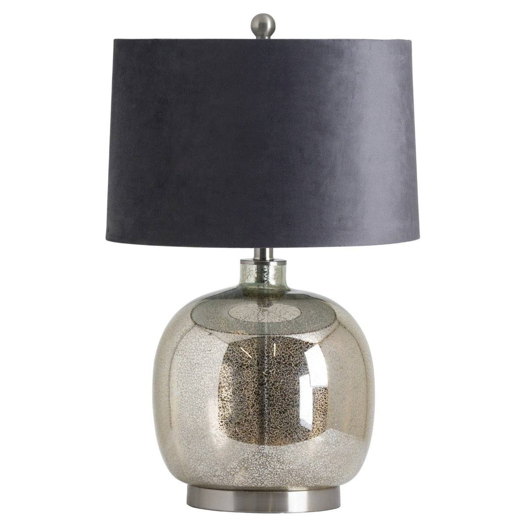 Isla Mirrored Glass Round Table Lamp With Velvet Shade - Price Crash Furniture