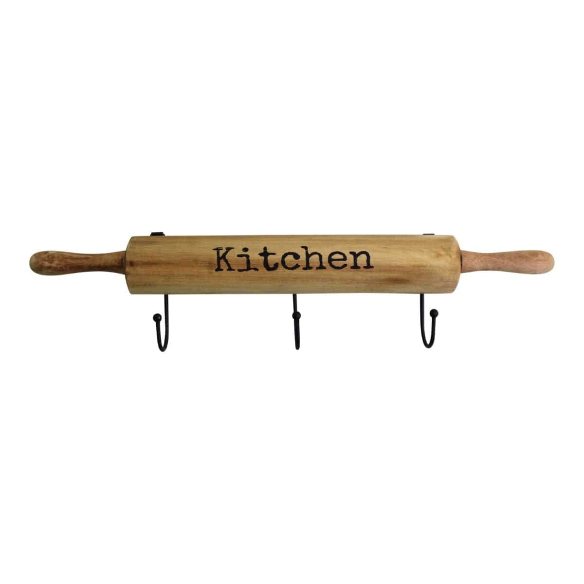 Kitchen Wall Hooks, 4 Hooks with a Rolling Pin Design - Price Crash Furniture