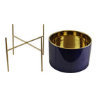 Large Ceramic Gold Lined Planter With Stand, Navy Blue - Price Crash Furniture