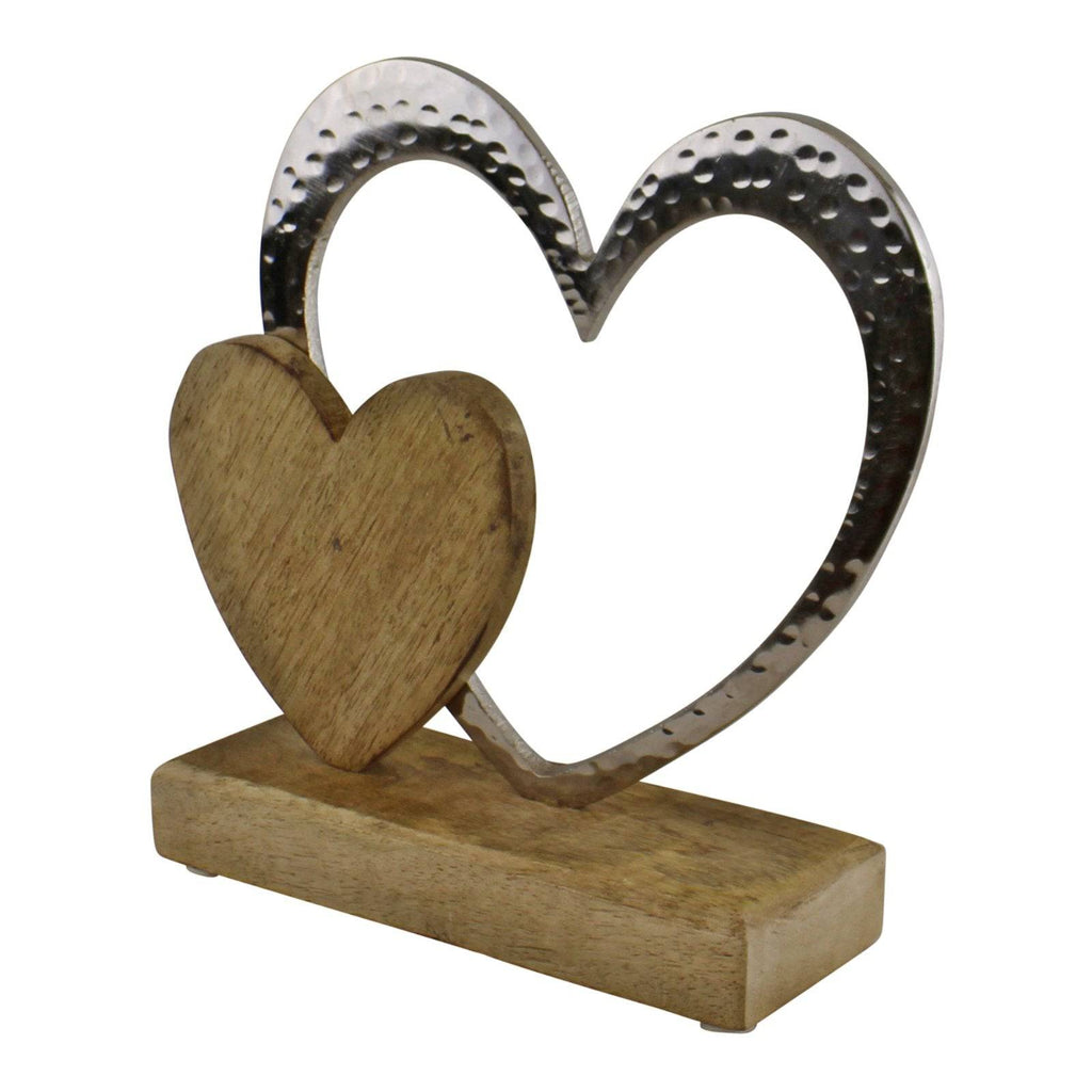 Large Double Heart on Wooden Base Ornament - Price Crash Furniture