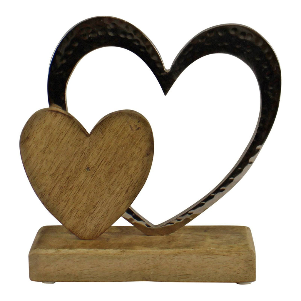 Large Double Heart on Wooden Base Ornament - Price Crash Furniture