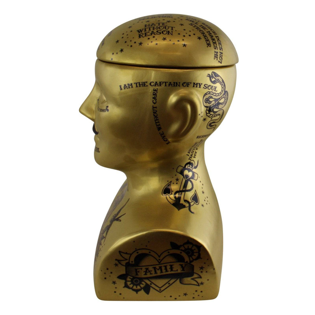 Large Gold Phrenology Head Storage Jar, 30cm - Price Crash Furniture