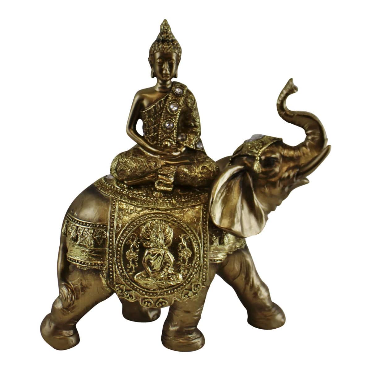 Large Jewelled Buddha On Elephant Ornament, 24cm - Price Crash Furniture