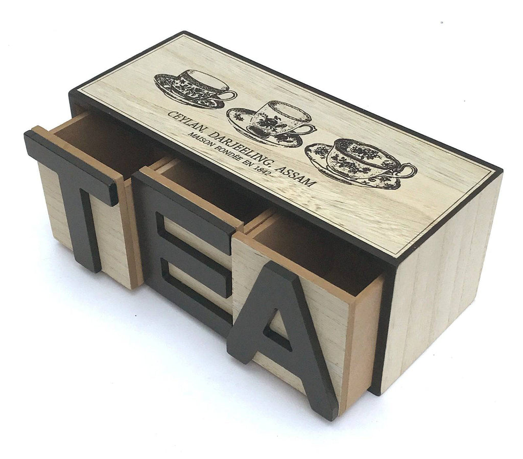Large Letter Design Tea Storage Box - Price Crash Furniture