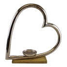 Large Metal Heart Candle Holder With Wooden Base - Price Crash Furniture