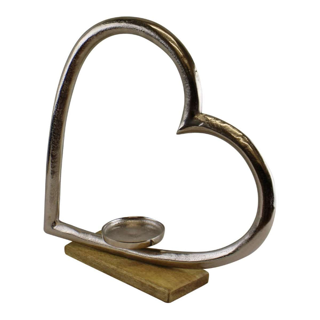Large Metal Heart Candle Holder With Wooden Base - Price Crash Furniture