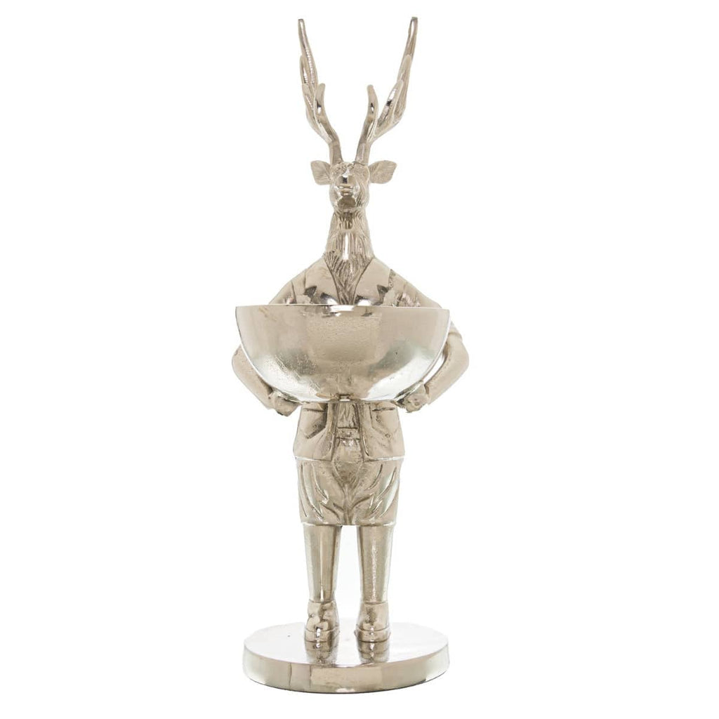 Standing Silver Stag Ornament With Bowl - Price Crash Furniture
