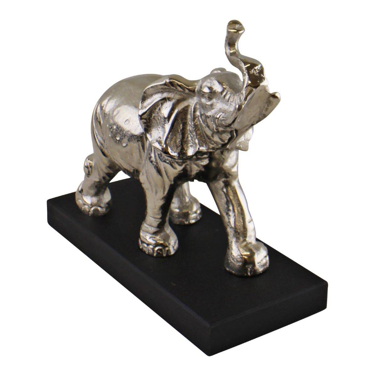 Large Ornamental Silver Metal Elephant On Plinth - Price Crash Furniture