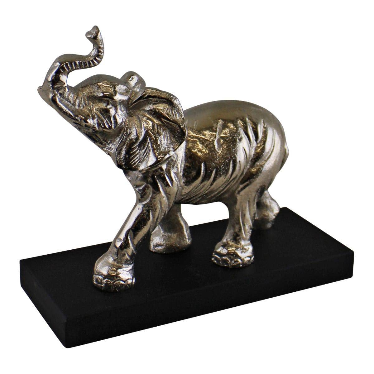 Large Ornamental Silver Metal Elephant On Plinth - Price Crash Furniture