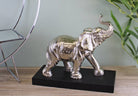 Large Ornamental Silver Metal Elephant On Plinth - Price Crash Furniture