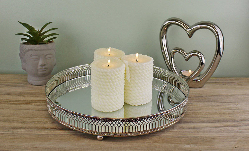 Large Silver Mirror Candle Plate - Price Crash Furniture