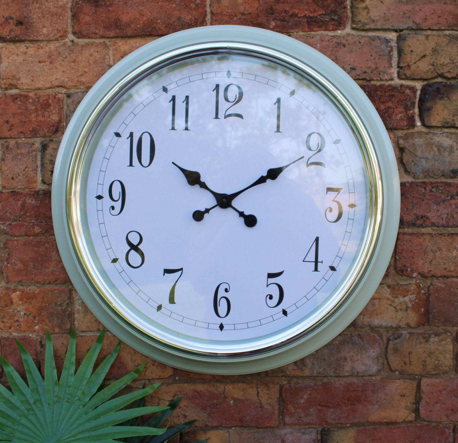 Large Silver Rimmed Wall Clock, Green, 56cm - Price Crash Furniture