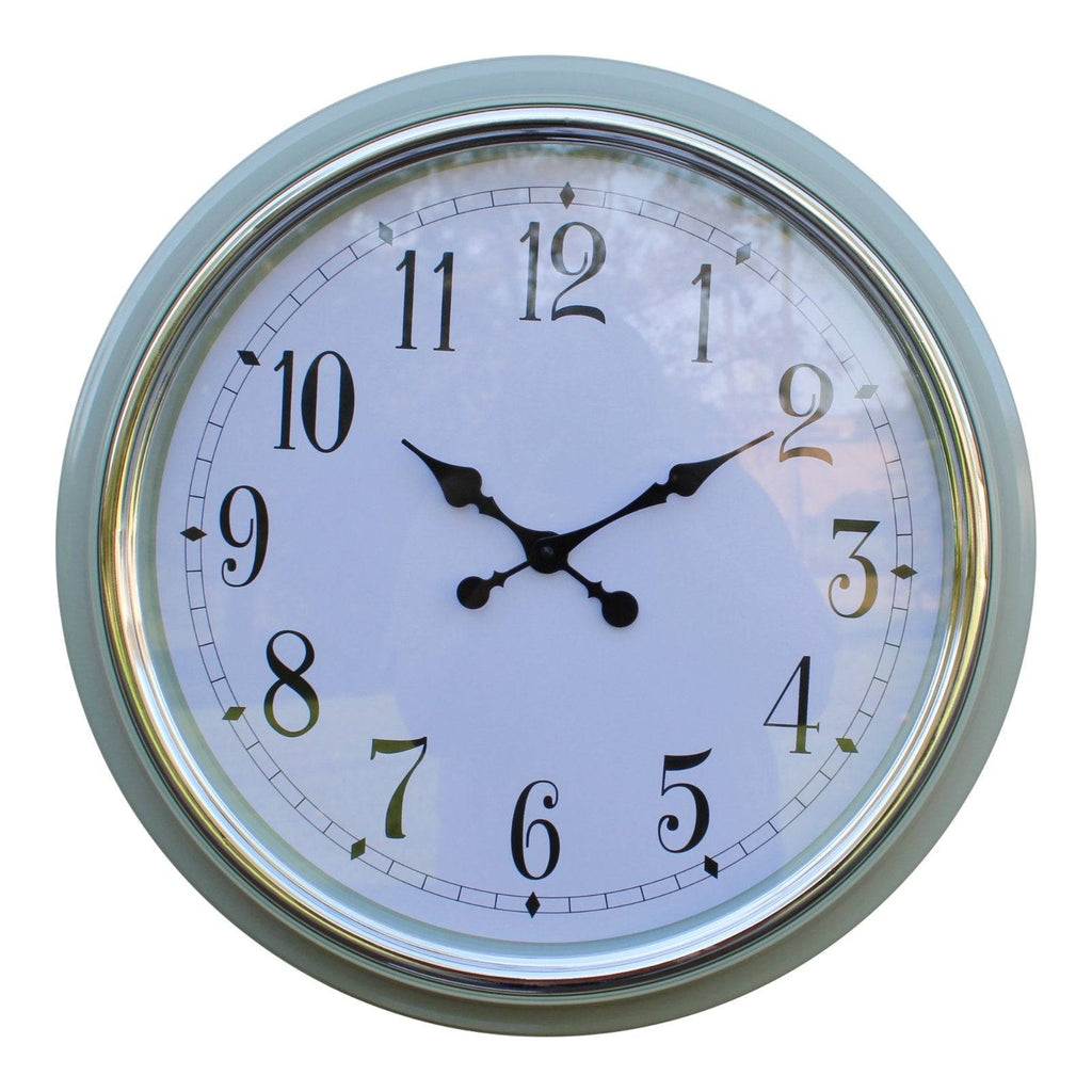 Large Silver Rimmed Wall Clock, Green, 56cm - Price Crash Furniture