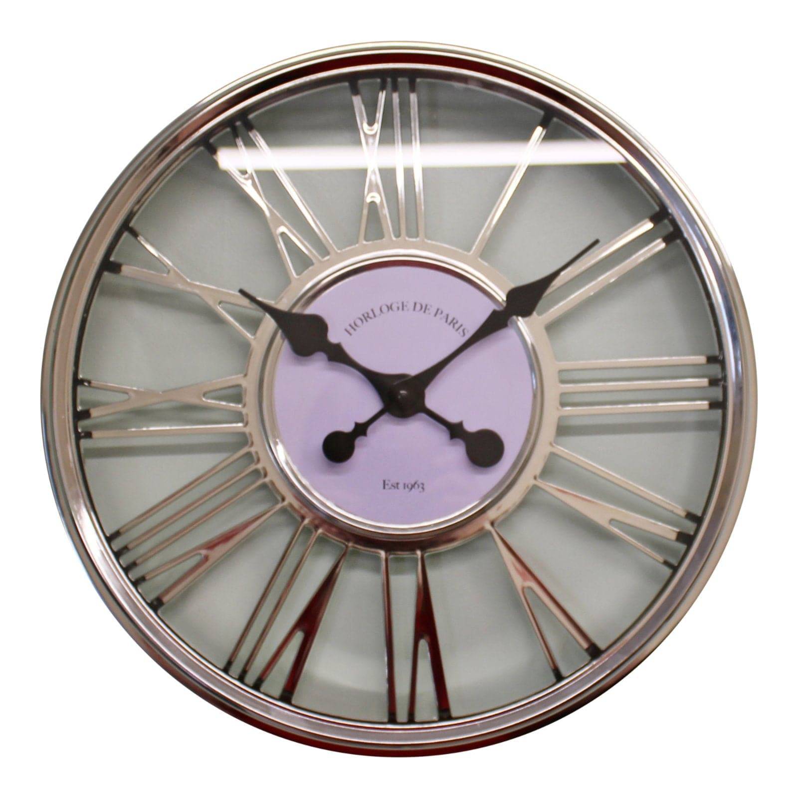 Large Silver Rimmed Wall Clock, White, 56cm - Price Crash Furniture