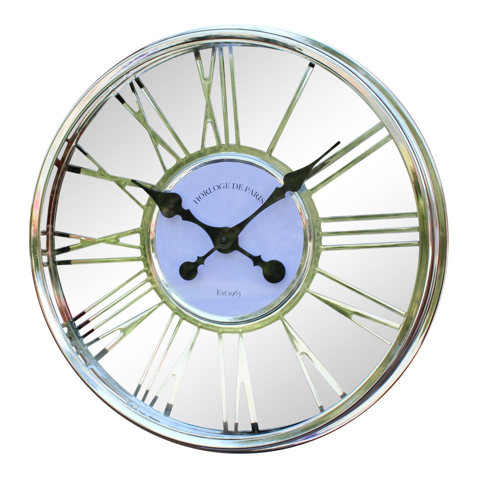 Large Silver Rimmed Wall Clock, White, 56cm - Price Crash Furniture