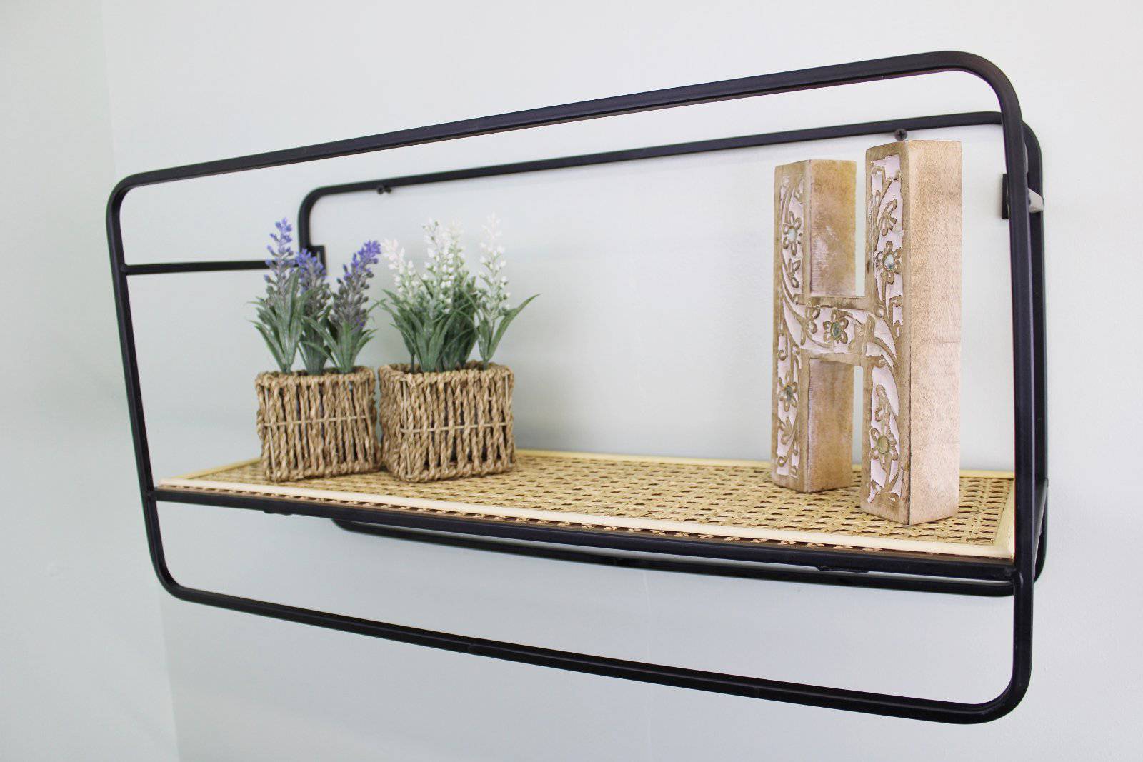 Large Wall Hanging Shelf Unit in Metal Weave Effect - Price Crash Furniture