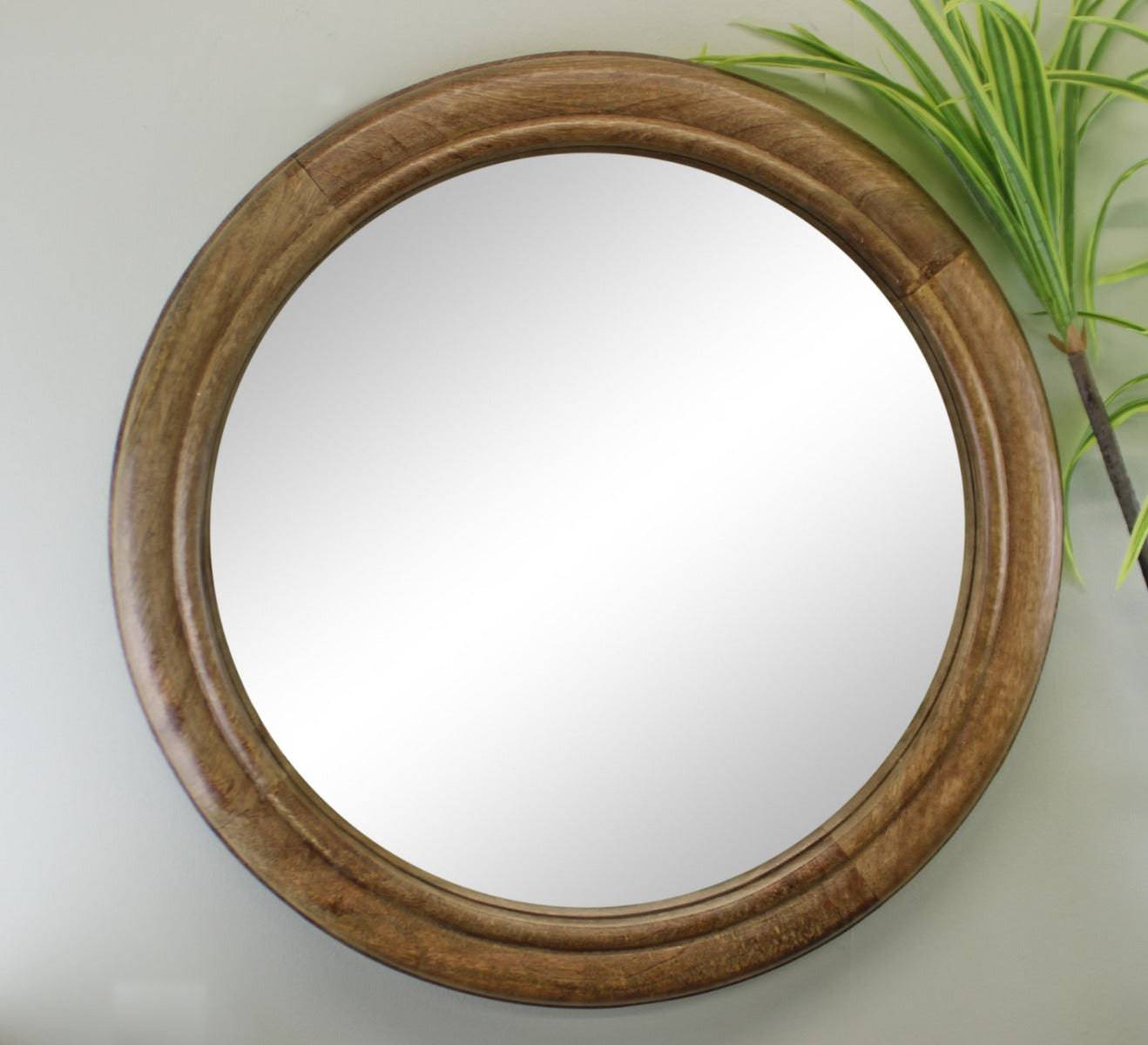 Mango Wood Circular Wall Mirror, 53cm - Price Crash Furniture