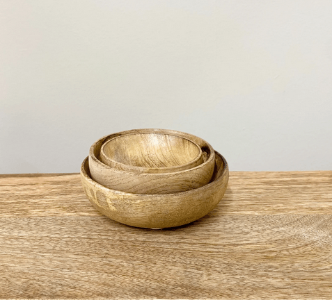 Mango Wood Round Bowls Three Piece - Price Crash Furniture