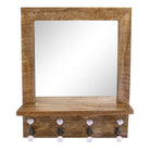 Mango Wood Shelf Unit With Mirror & 4 Double Coat Hooks - Price Crash Furniture