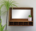 Mango Wood Wall Shelf With Mirror & Storage Slots - Price Crash Furniture