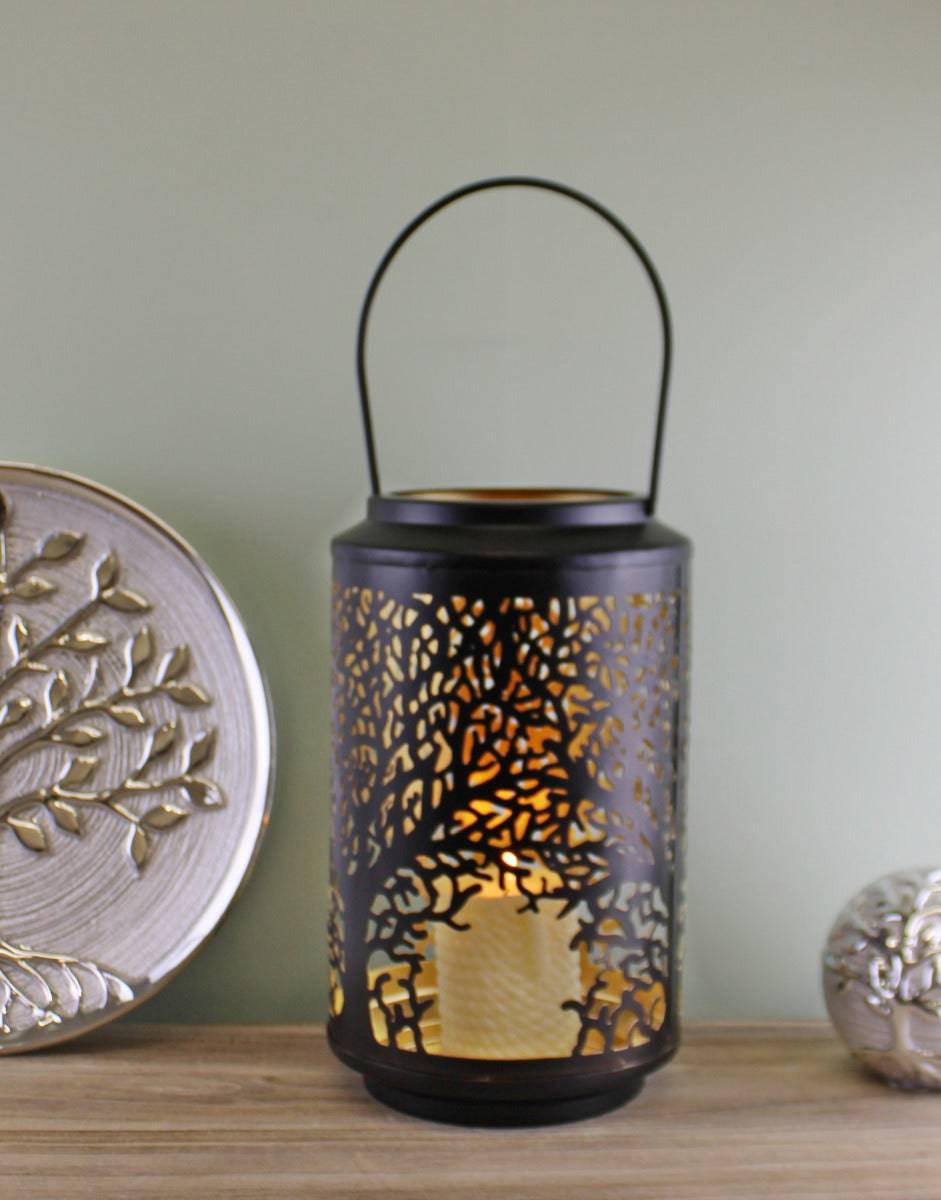 Medium Tree Of Life Cutout Design Black Candle Lantern - Price Crash Furniture