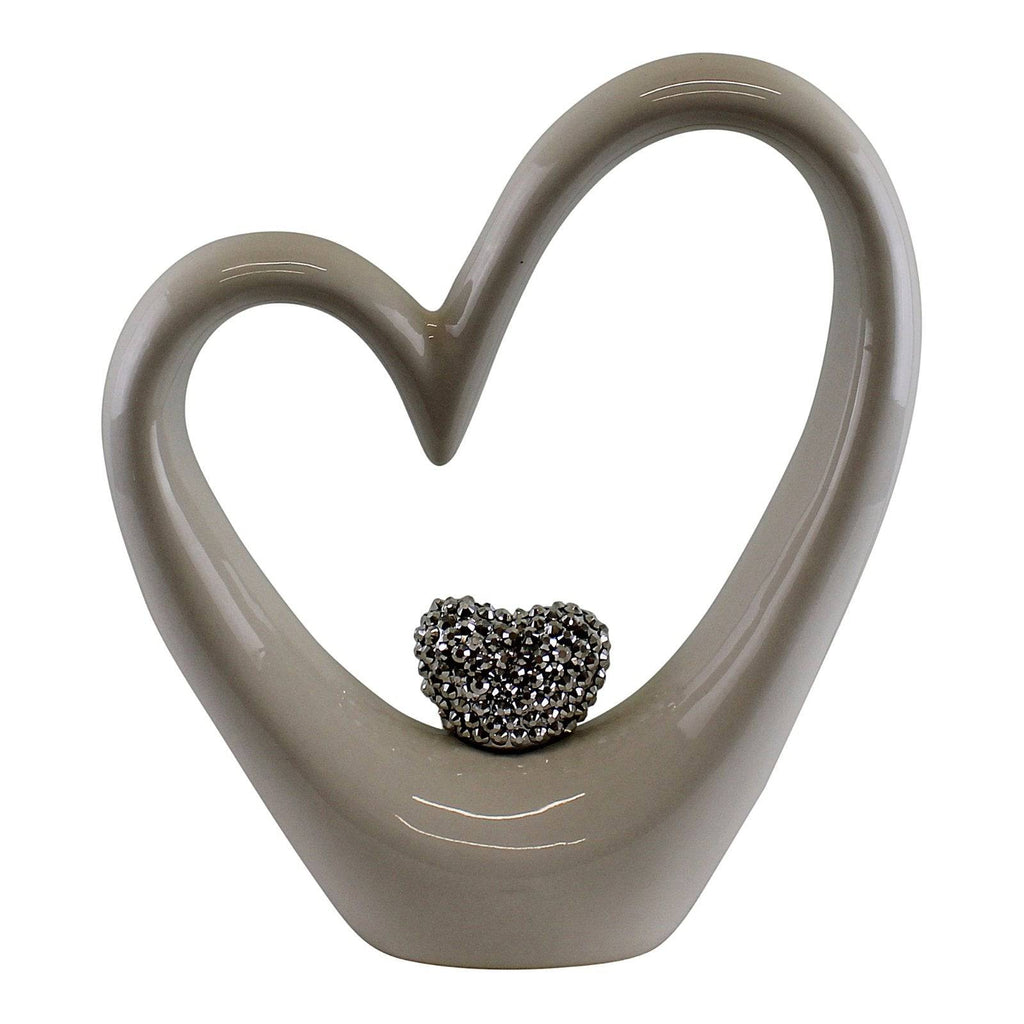 Medium White Ceramic Heart with Diamante Ornament - Price Crash Furniture