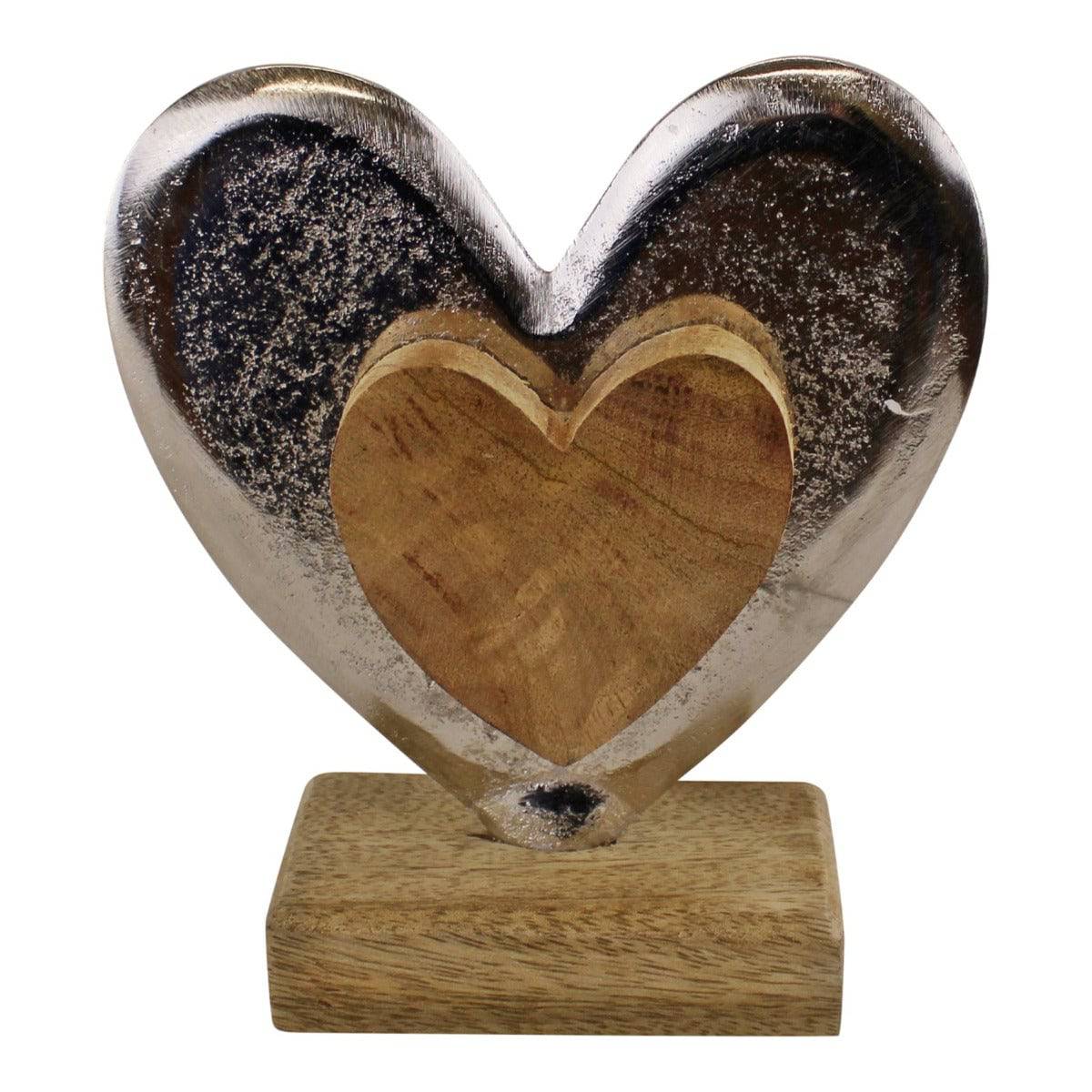 Metal and Wood Standing Heart Decoration - Price Crash Furniture