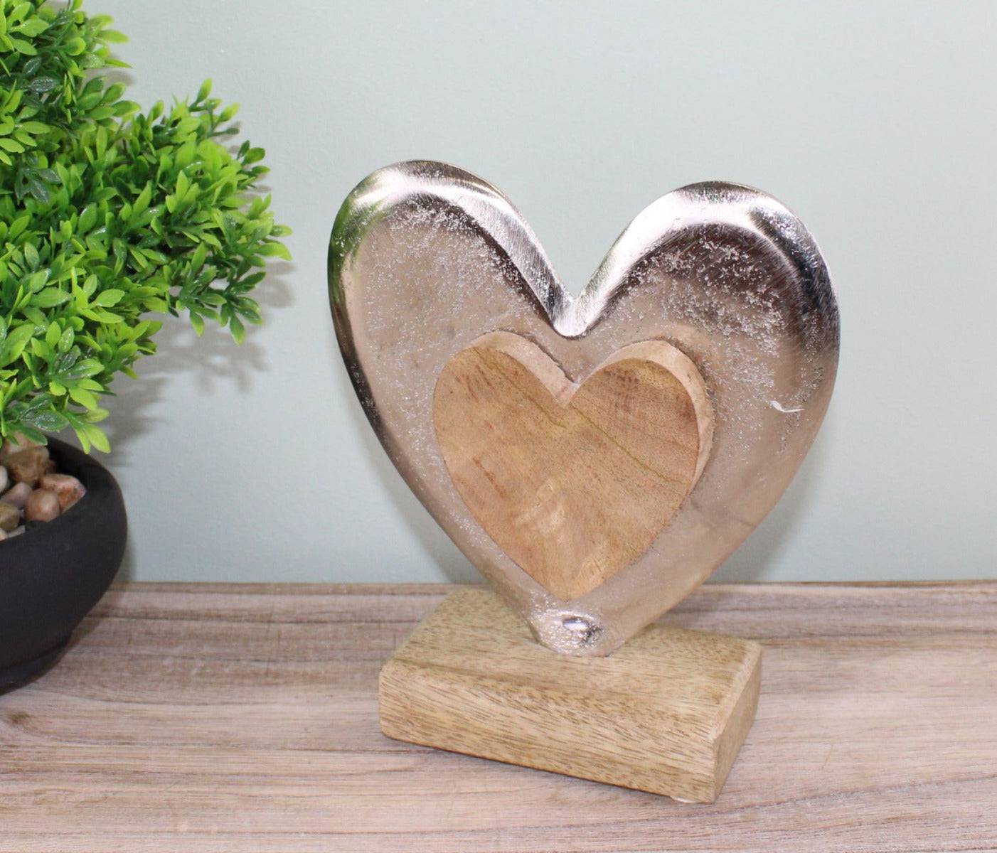 Metal and Wood Standing Heart Decoration - Price Crash Furniture