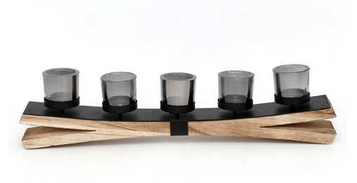 Metal Tealight Holder On Wooden Base 54cm - Price Crash Furniture