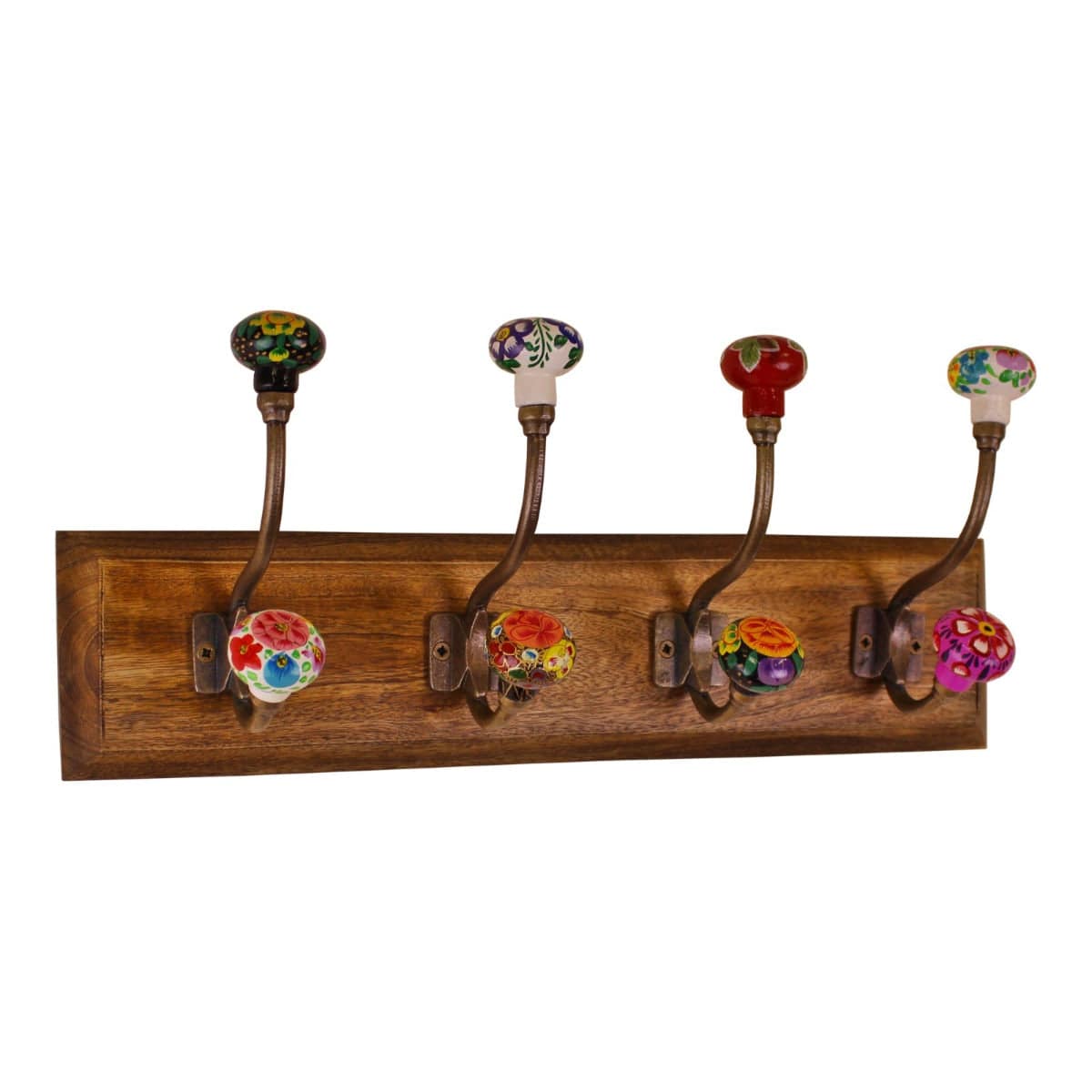 Mexican Floral Ceramic Hooks on Wooden Base - Price Crash Furniture