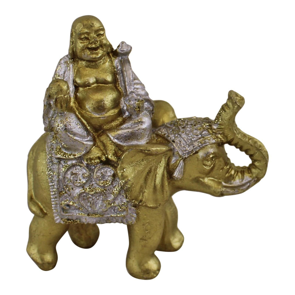 Miniature Buddha Sitting on Elephant Ornament 8cm - Price Crash Furniture