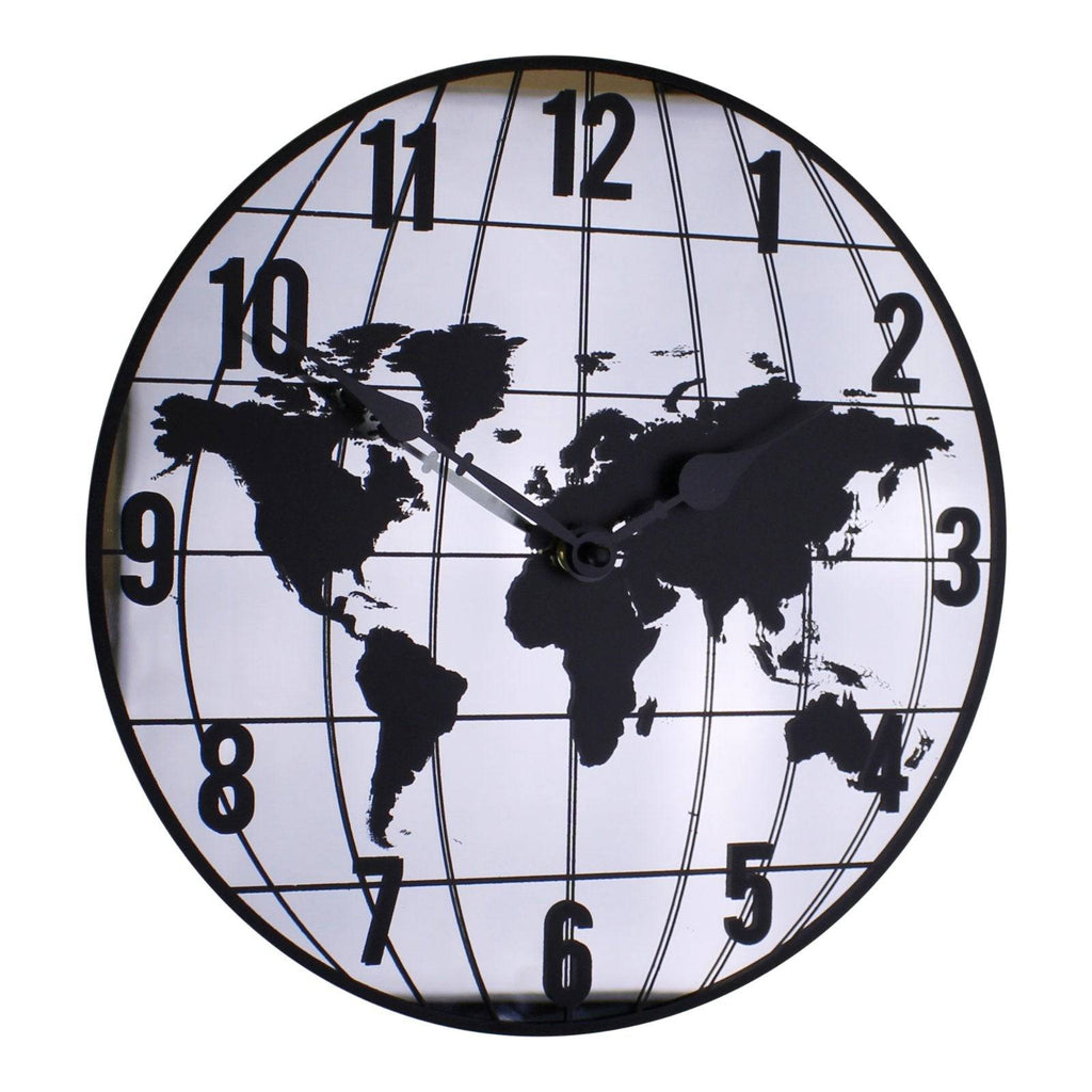 Mirrored Clock in Map Of The World Design 30cm - Price Crash Furniture