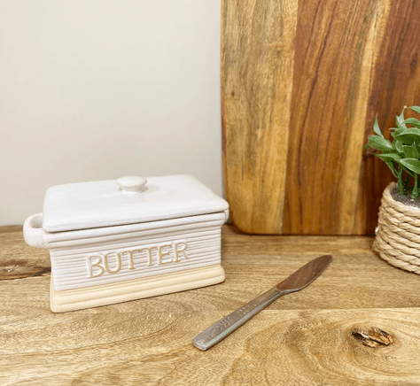 Natural Ceramic Butter Dish 19cm - Price Crash Furniture