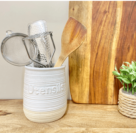 Natural Ceramic Utensil Holder 15cm - Price Crash Furniture