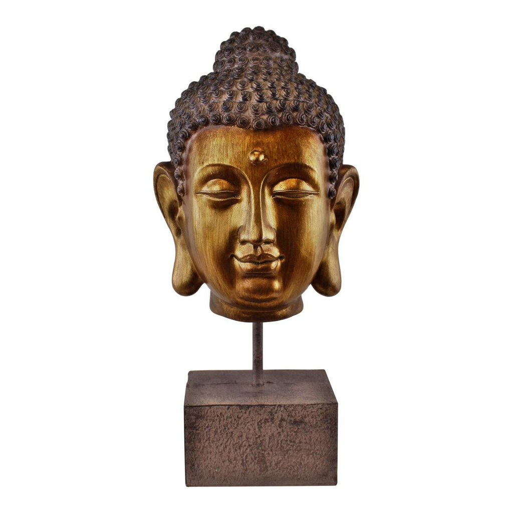 Ornamental Buddha Head on Stand, 35cm - Price Crash Furniture