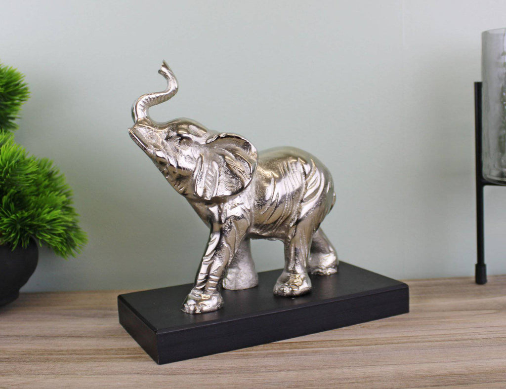 Ornamental Silver Metal Elephant on Plinth - Price Crash Furniture
