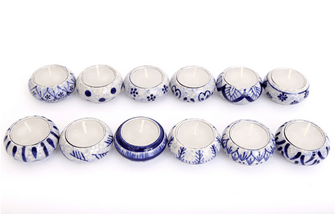 Pack of 12 Ceramic Blue & White Crackle Tealights - Price Crash Furniture