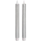 Pair Of Silver Luxe Flickering Flame LED Wax Dinner Candles - Price Crash Furniture