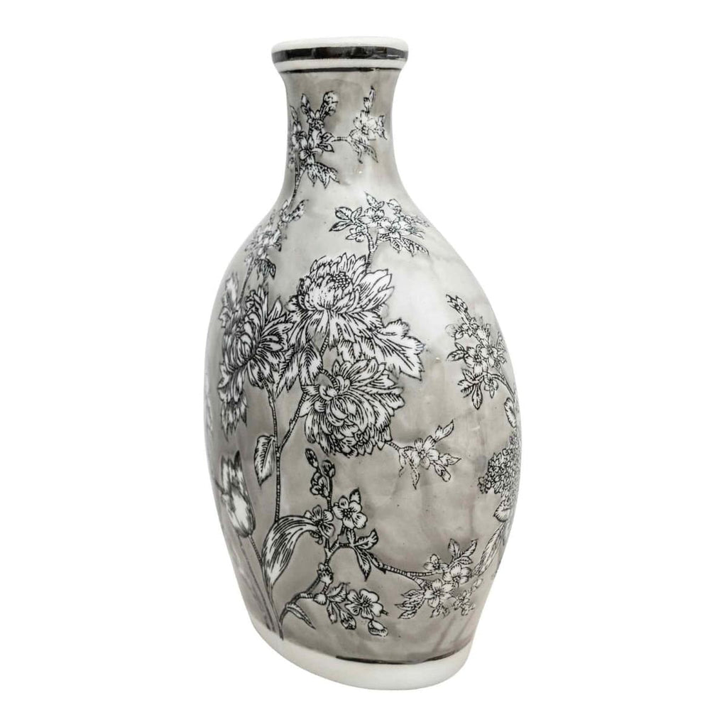 Peony Grey & White Bottle Vase - Price Crash Furniture