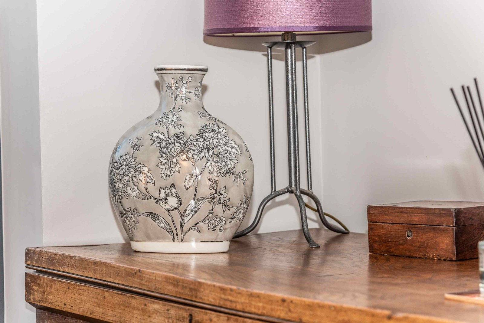 Peony Grey & White Bottle Vase - Price Crash Furniture