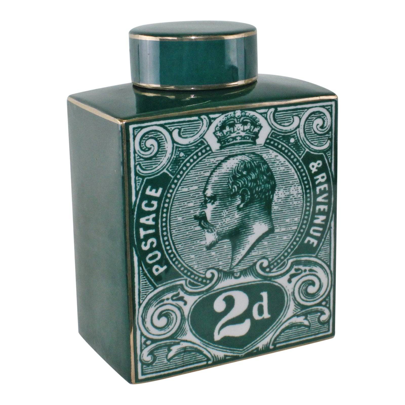 Postage Stamp Decorative Ginger Jar, Teal Green - Price Crash Furniture