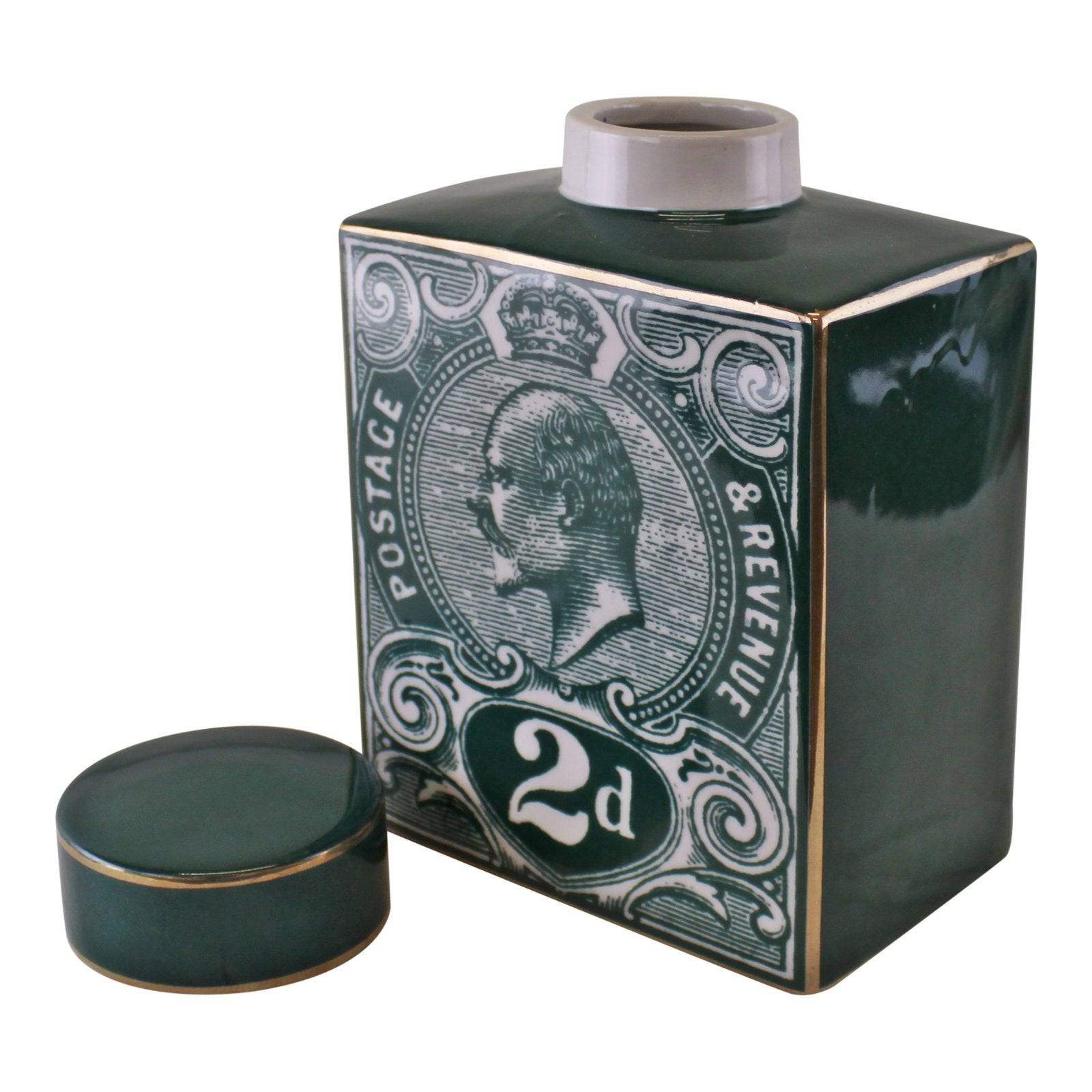 Postage Stamp Decorative Ginger Jar, Teal Green - Price Crash Furniture