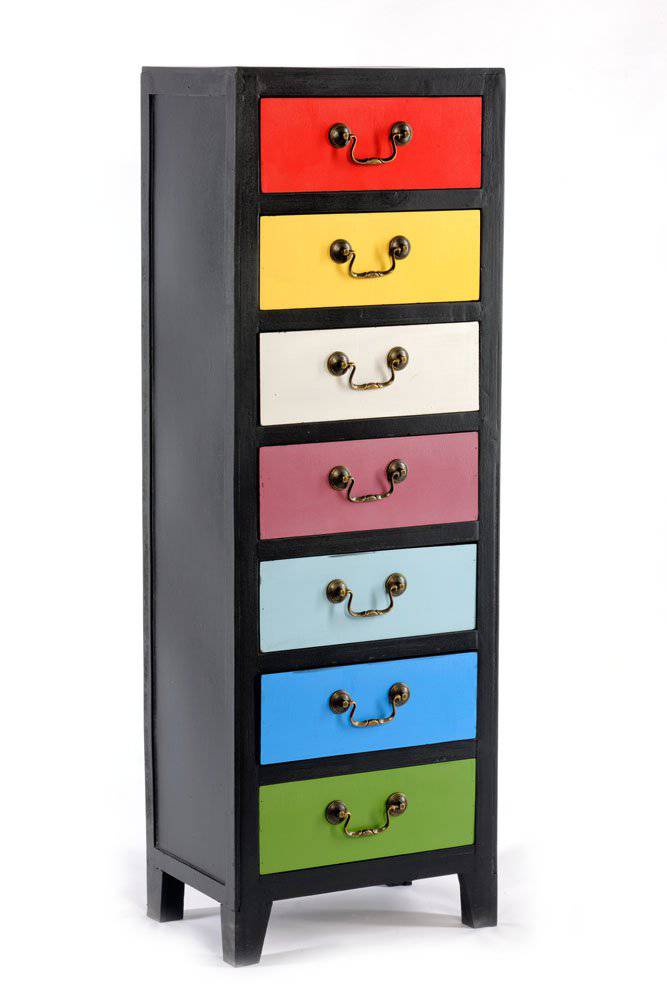 Rainbow Tall Cabinet with 7 Drawers 38 x 26 x 110cm - Price Crash Furniture