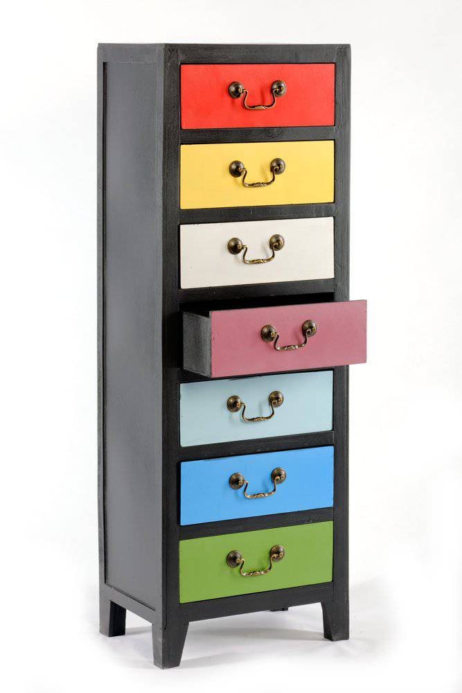 Rainbow Tall Cabinet with 7 Drawers 38 x 26 x 110cm - Price Crash Furniture