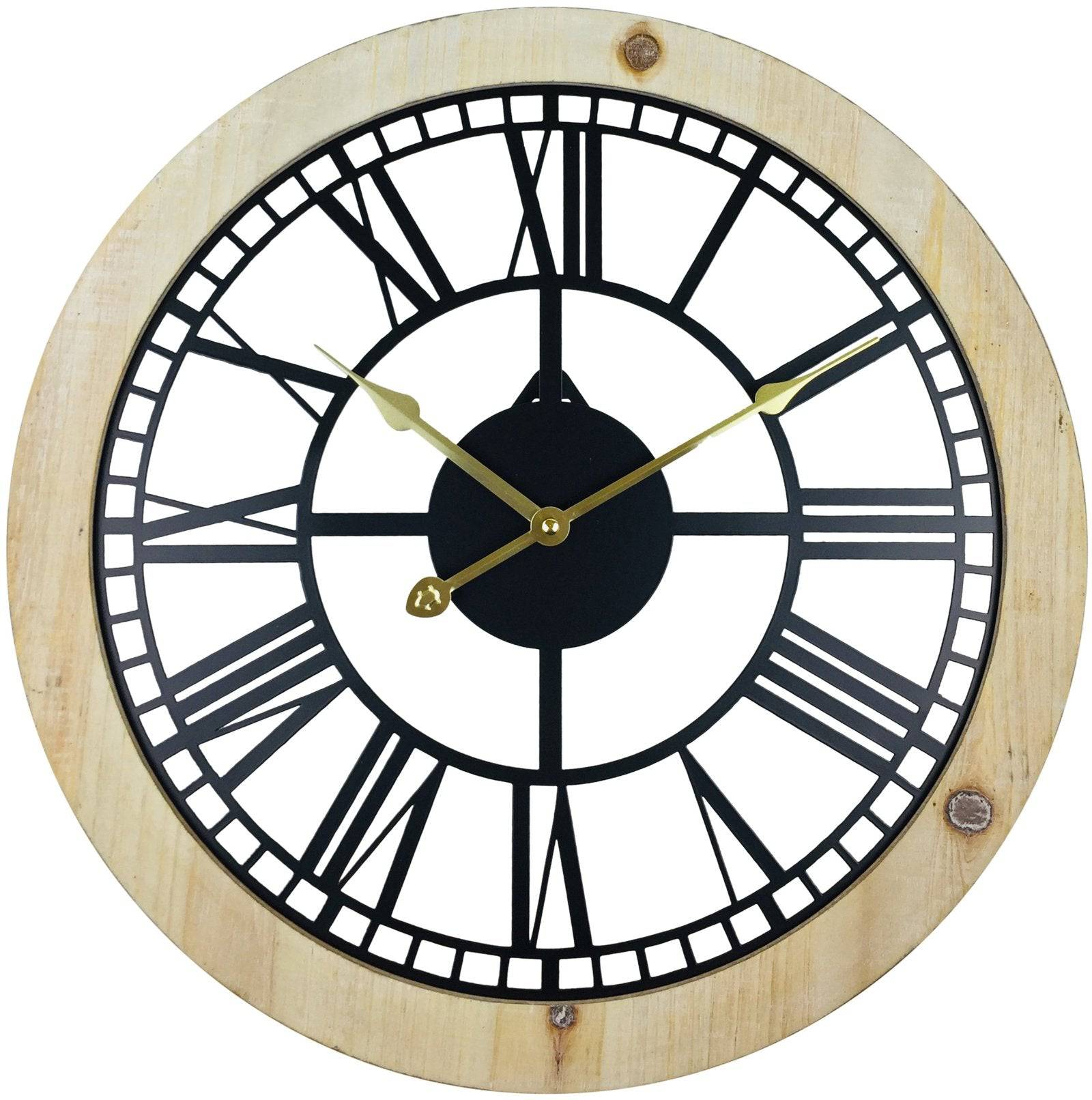 Roman Numeral Black Metal Cut Out Wall Clock 45cm - Price Crash Furniture