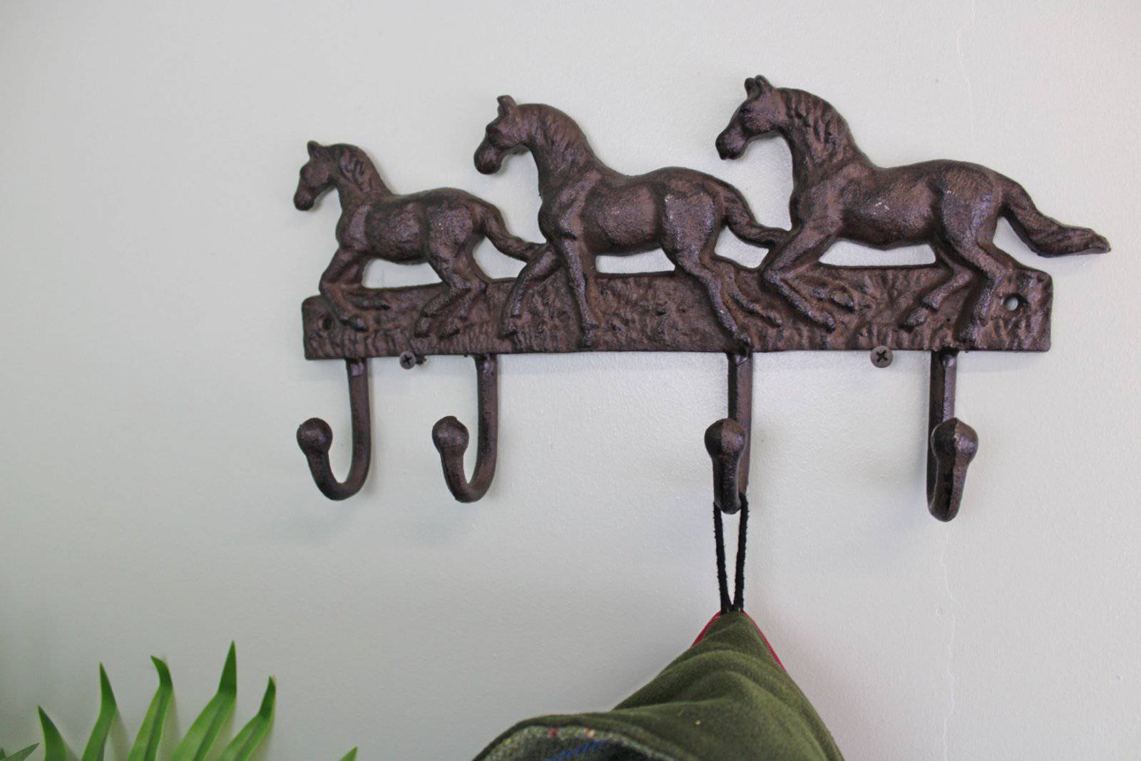 Rustic Cast Iron Coat Hooks, Three Horses - Price Crash Furniture