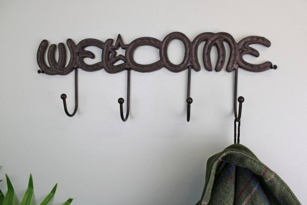 Rustic Cast Iron Coat Hooks, Welcome - Price Crash Furniture