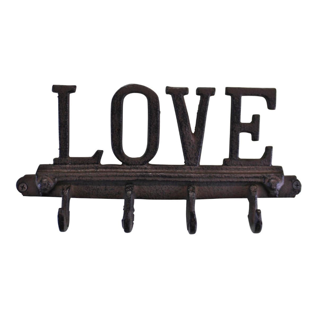 Rustic Cast Iron Wall Hooks, Love Design With 4 Hooks - Price Crash Furniture