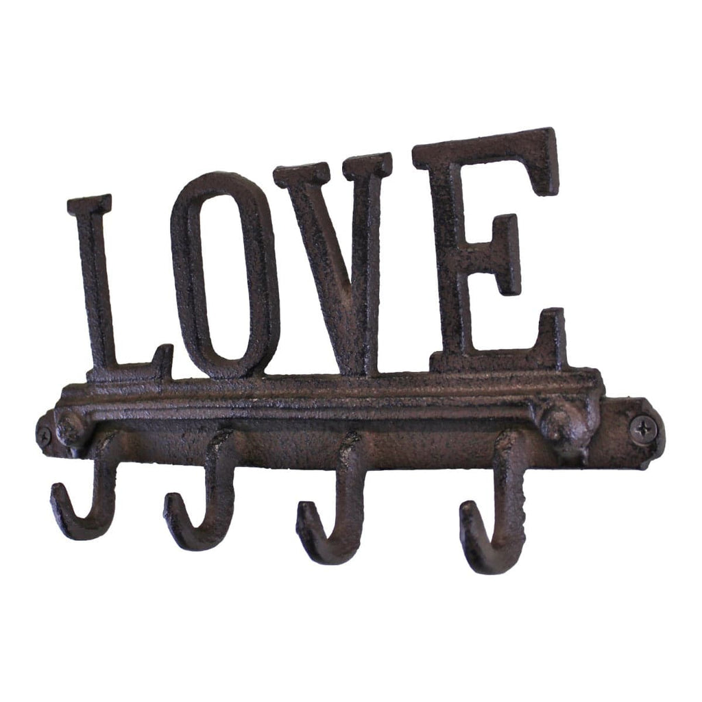 Rustic Cast Iron Wall Hooks, Love Design With 4 Hooks - Price Crash Furniture